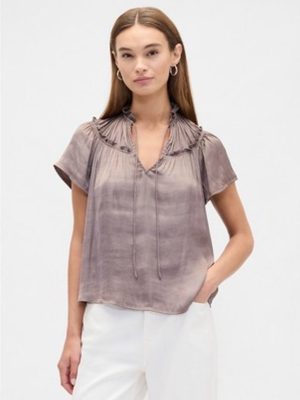 Gap Relaxed Split Neck Top | Medium Cool Brown